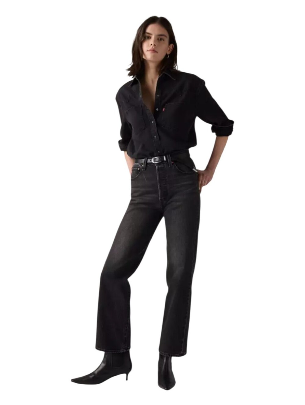 Levi's Womens Loom About Black Ribcage Straight Ankle Denim Jeans Size 27